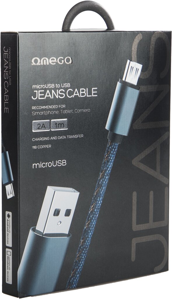 Omega-kaapeli microUSB Jeans 1m, sininen (44200) hinta ja tiedot | Kaapelit ja adapterit | hobbyhall.fi