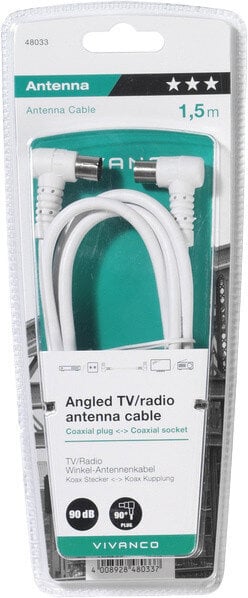 Vivanco antennikaapeli, kulma 1,5m (48033) hinta ja tiedot | Kaapelit ja adapterit | hobbyhall.fi