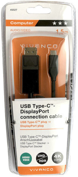 Vivanco-kaapeli USB-C - DisplayPort 1,5 m (45527) hinta ja tiedot | Kaapelit ja adapterit | hobbyhall.fi