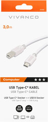 Vivanco-kaapeli USB-C - USB-B 3m, valkoinen (45356) hinta ja tiedot | Kaapelit ja adapterit | hobbyhall.fi
