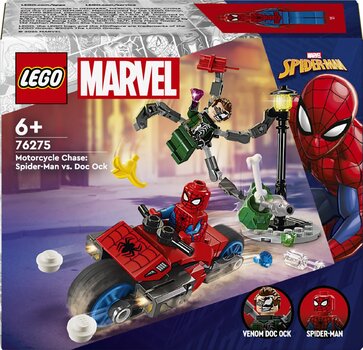 76275 LEGO® Marvel Takaa-ajo moottoripyörällä: Spider-Man vastaan Tohtori Mustekala hinta ja tiedot | LEGOT ja rakennuslelut | hobbyhall.fi