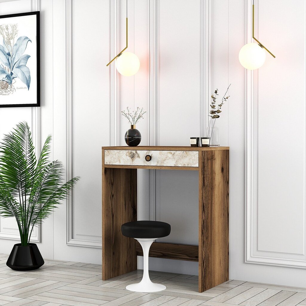 Meikkipöytä, Asir, 70x40x84,7 cm, ruskea/valkoinen/marmori hinta ja tiedot | Peilipöydät | hobbyhall.fi