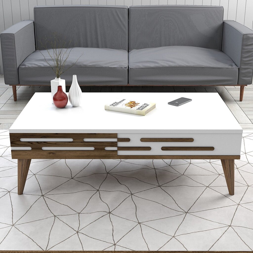 Kahvipöytä, Asir, 105x60x34,6 cm, ruskea/valkoinen hinta ja tiedot | Sohvapöydät | hobbyhall.fi