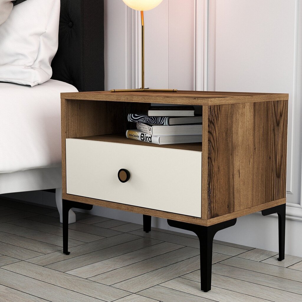 Yöpöytä, Asir, 56x50,8x40 cm, ruskea/beige hinta ja tiedot | Yöpöydät | hobbyhall.fi