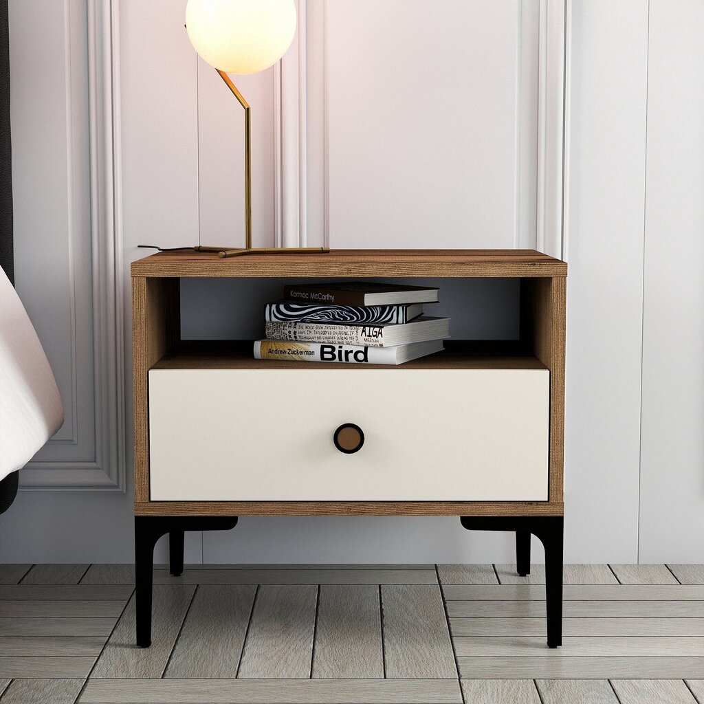 Yöpöytä, Asir, 56x50,8x40 cm, ruskea/beige hinta ja tiedot | Yöpöydät | hobbyhall.fi
