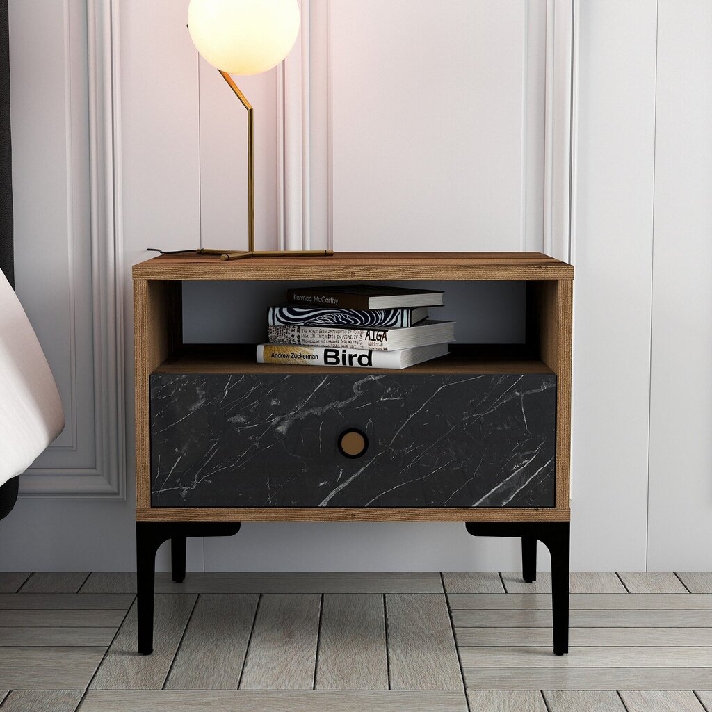 Yöpöytä, Asir, 56x50,8x40 cm, ruskea/musta hinta ja tiedot | Yöpöydät | hobbyhall.fi