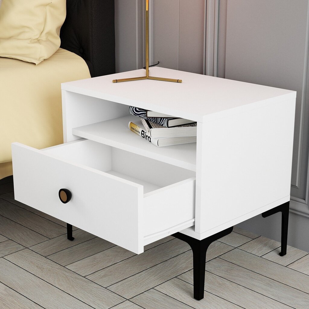 Yöpöytä, Asir, 56x50,8x40 cm, valkoinen hinta ja tiedot | Yöpöydät | hobbyhall.fi