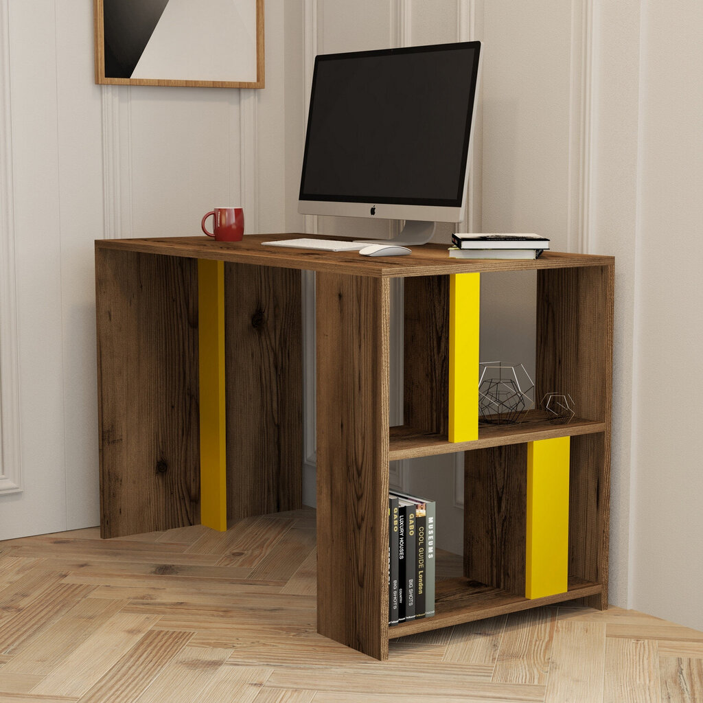 Työpöytä, Asir, 120x75,4x60 cm, ruskea/keltainen hinta ja tiedot | Tietokonepöydät ja työpöydät | hobbyhall.fi