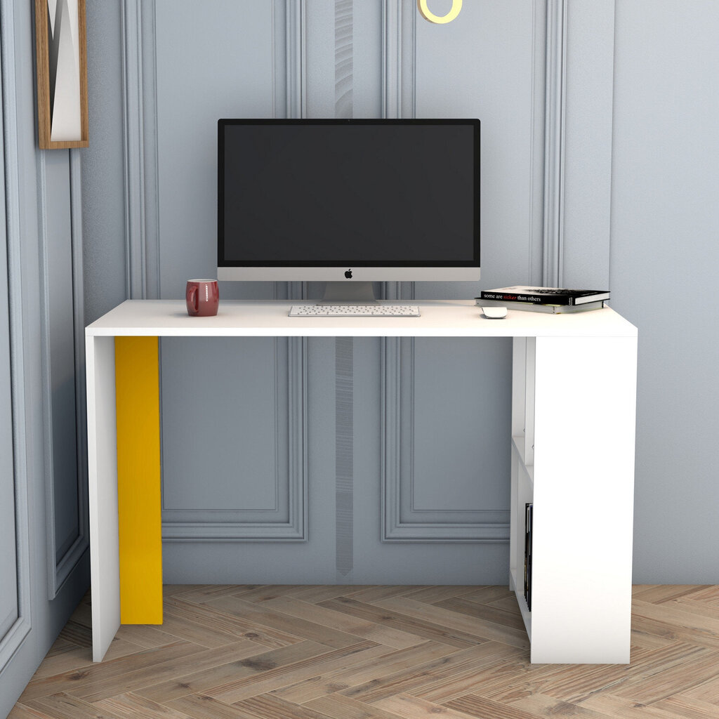 Työpöytä, Asir, 120x75,4x60 cm, valkoinen/keltainen hinta ja tiedot | Tietokonepöydät ja työpöydät | hobbyhall.fi