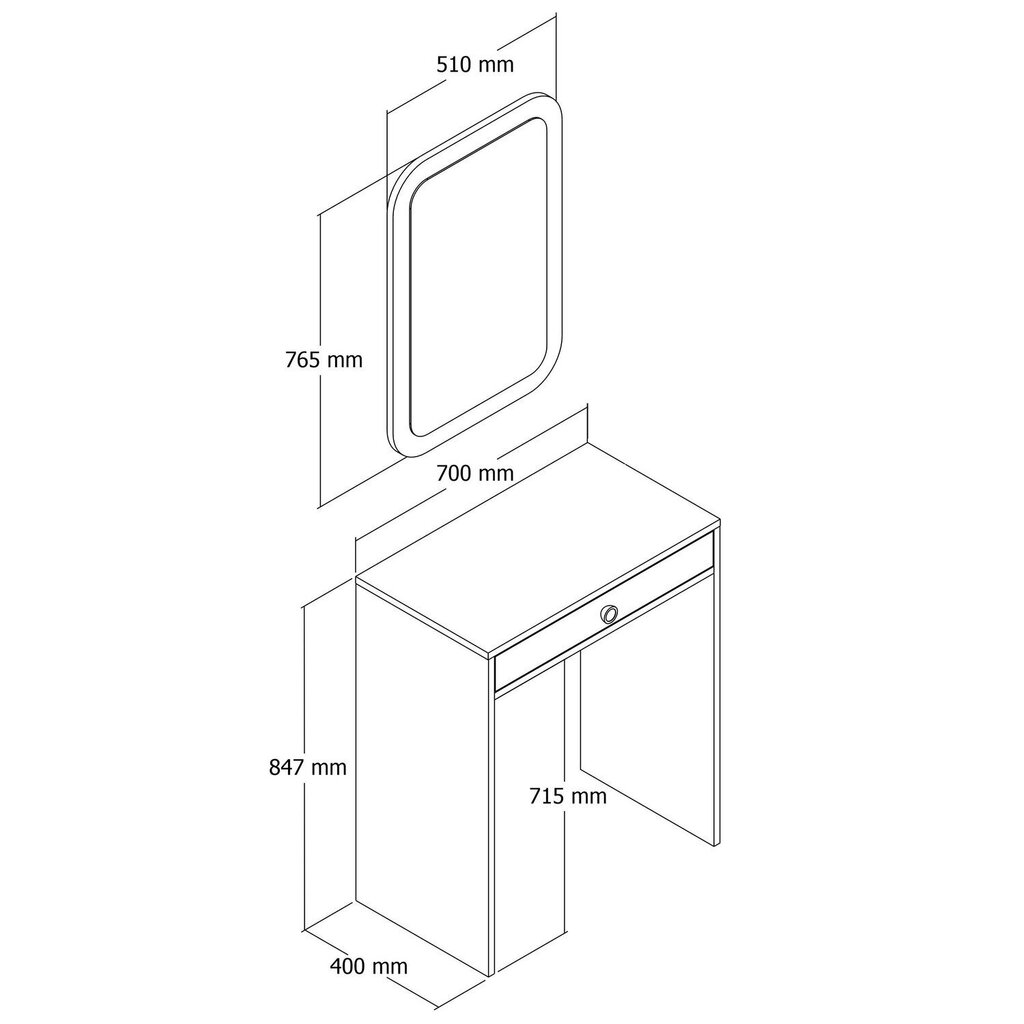 Meikkipöytä, Asir, 70x40x84,7 cm, ruskea/musta hinta ja tiedot | Peilipöydät | hobbyhall.fi