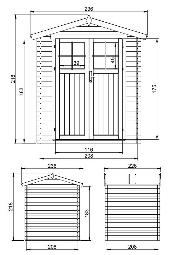 Puinen puutarhavaja Timbela M369F+M369G / H218 x 236 x 226 cm 4.33m2 hinta ja tiedot | Piharakennukset | hobbyhall.fi