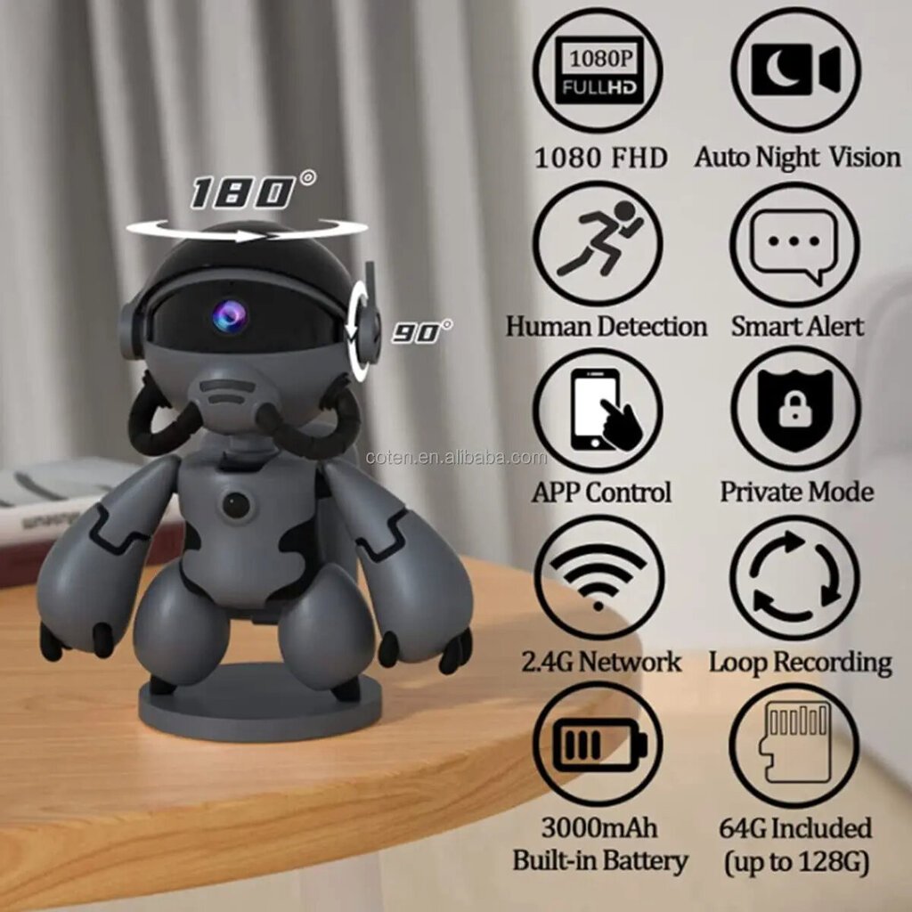 Wifi robottivalvontakamera FHD 1080p LIVMAN CT102 hinta ja tiedot | Valvontakamerat | hobbyhall.fi