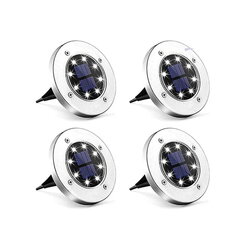 Outdoor Solar Disc Light, 8 LED, Vedenpitävä maisemavalo, Patio Garden Nurmikko Valkoinen, 4 osan sarja hinta ja tiedot | Puutarha- ja ulkovalot | hobbyhall.fi