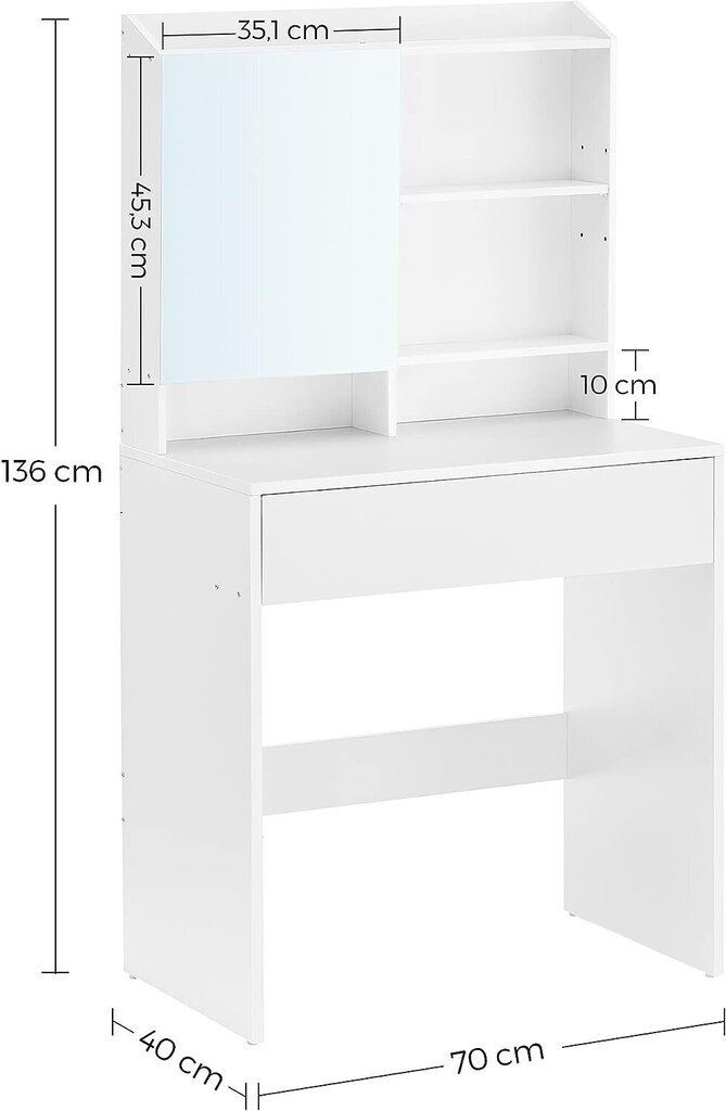 Pesupöytä, Vasagle, valkoinen hinta ja tiedot | Peilipöydät | hobbyhall.fi