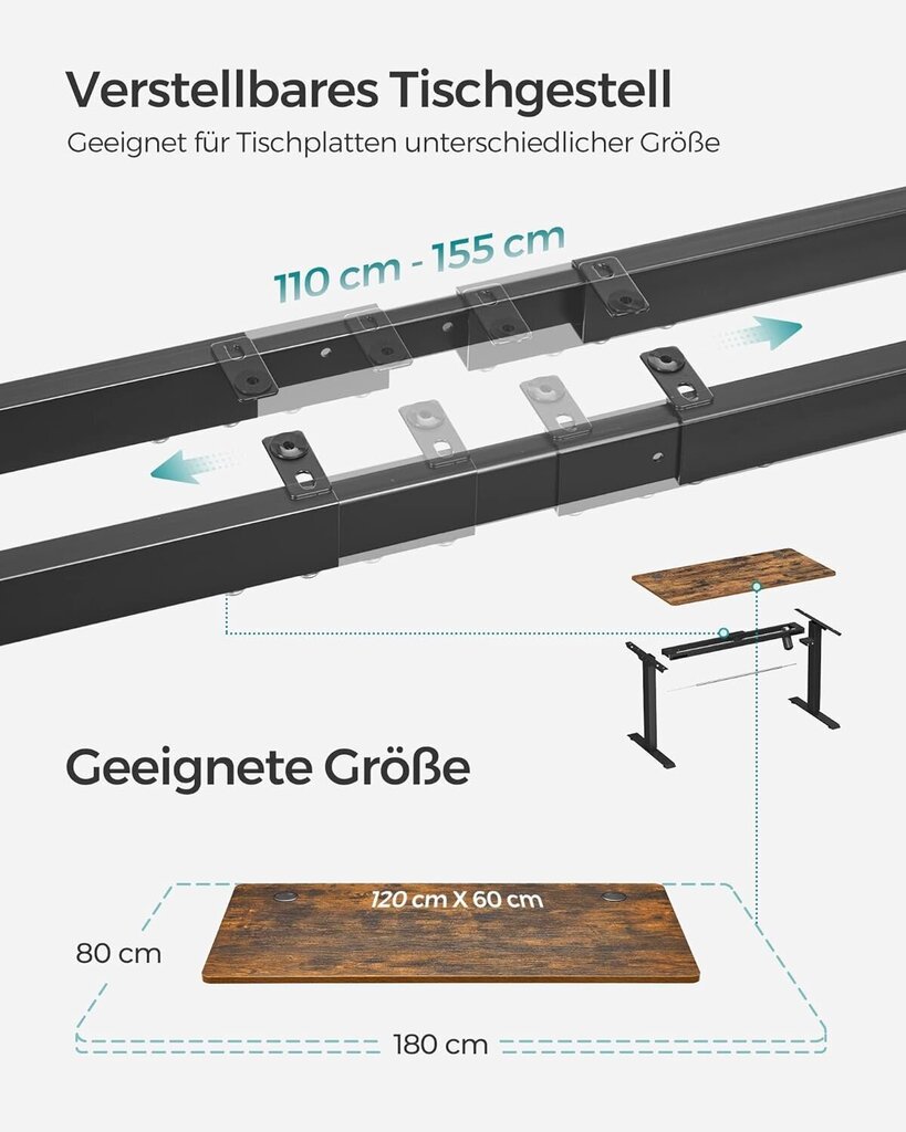 Sähköpöytä säädettävällä korkeudella, Songmics, ruskea/musta hinta ja tiedot | Tietokonepöydät ja työpöydät | hobbyhall.fi