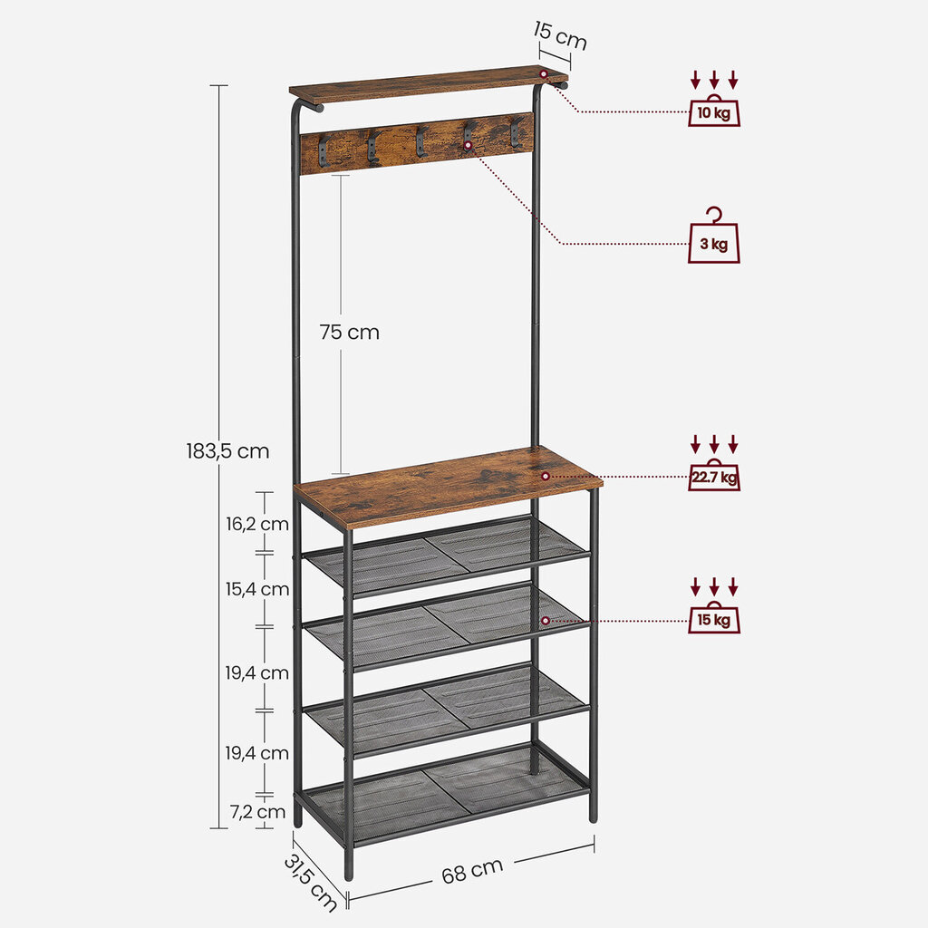 Vaateteline 5 hyllyllä hinta ja tiedot | Naulakot | hobbyhall.fi