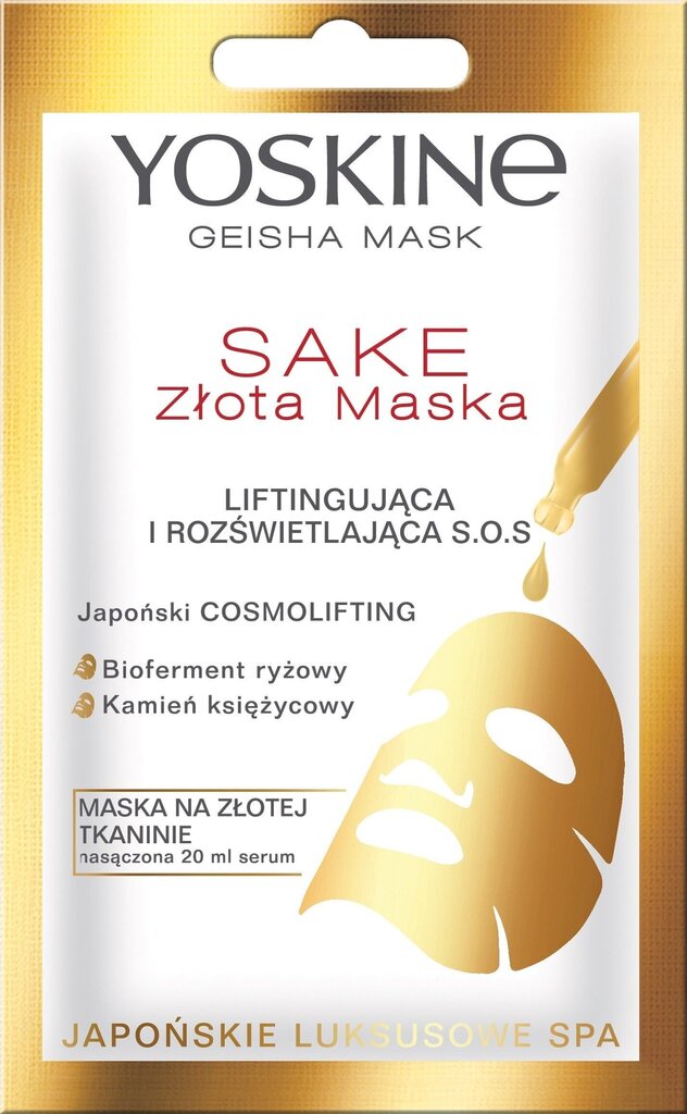 Kohottava ja kirkastava kasvonaamio kullalla Yoskine Geisha Sake S.O.S 20 ml hinta ja tiedot | Kasvonaamiot ja silmänalusaamiot | hobbyhall.fi
