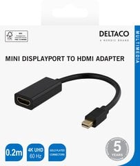 Sovitin Delatco HDMI - miniDisplayPort, 4K UHD 60Hz, 0.2m, must/ 00110024 hinta ja tiedot | Adapterit | hobbyhall.fi