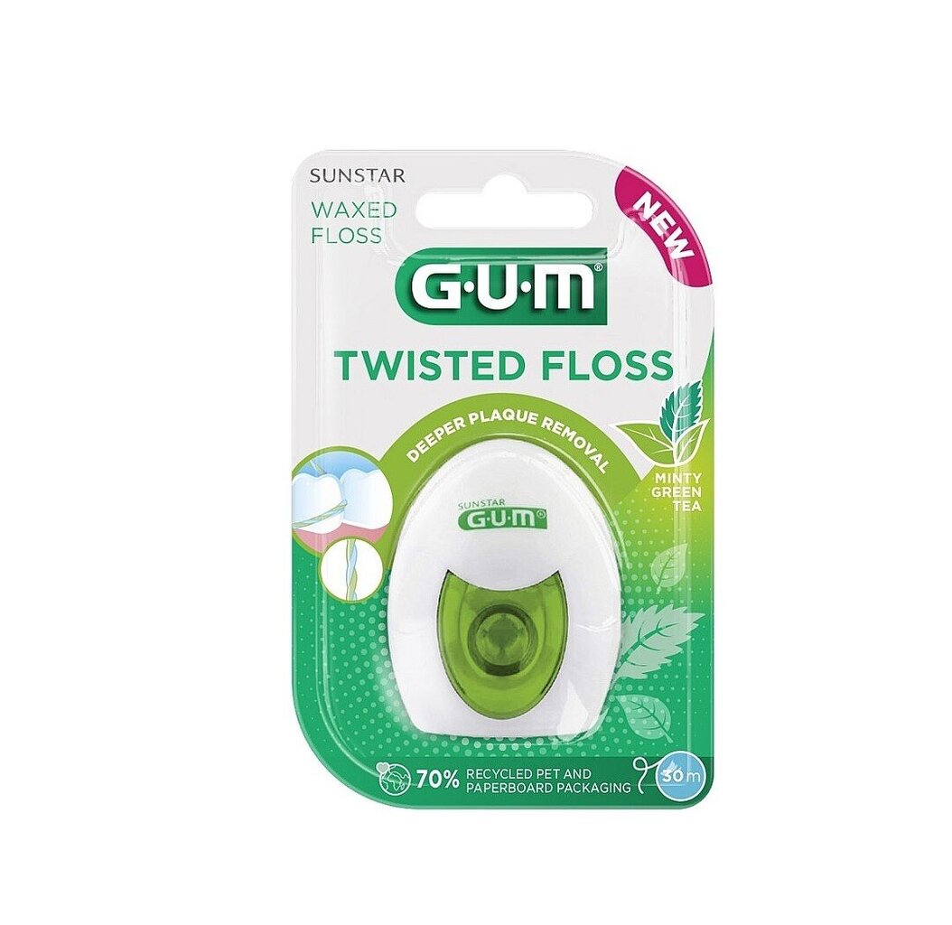 Twisted 30m Gum® (3500) punottu hammaslanka, kaksinkertainen, vahattu, vihreän teen ja mintun makuinen hinta ja tiedot | Suuhygienia | hobbyhall.fi
