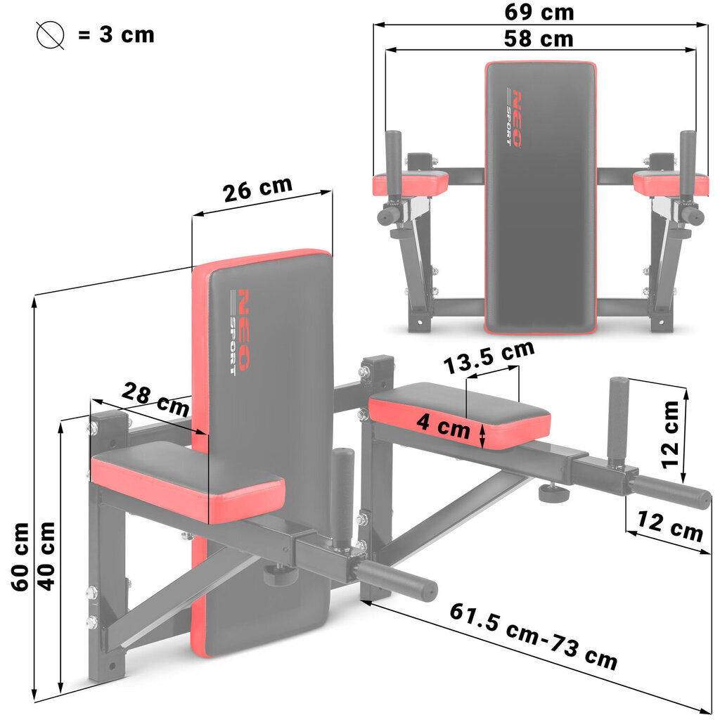 Seinäkiinnitteinen poikkipalkki Neo-sport, 73 x 69 x 60 cm hinta ja tiedot | Leuanvetotangot | hobbyhall.fi