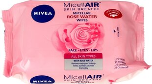 Micellar meikinpoistopyyhkeet Nivea Micell Air Skin Breathe Rose Water, 25 kpl hinta ja tiedot | Kasvojen puhdistusaineet | hobbyhall.fi