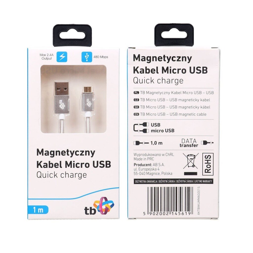 TB Magneettikaapeli Micro USB Hopea 1 m hinta ja tiedot | Kaapelit ja adapterit | hobbyhall.fi