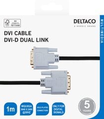 Deltaco, DVI-D Dual Link, 1080 p 60 Hz, 1 m hinta ja tiedot | Kaapelit ja adapterit | hobbyhall.fi