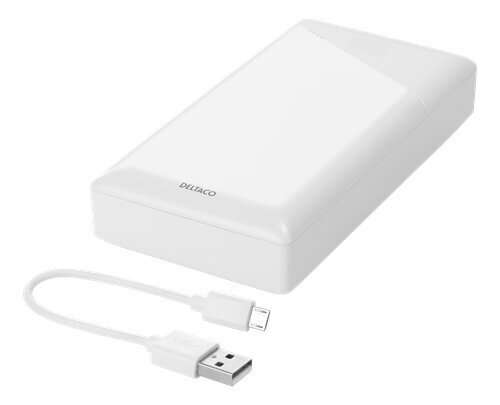 Varavirtalähde Deltaco 20000mAh, 2xUSB-A, LED-valo, valkoinen hinta ja tiedot | Varavirtalähteet | hobbyhall.fi