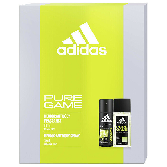 Miesten Adidas Pure Game -setti: tuoksuva vartalosuihke, 75 ml + suihke-deodorantti, 150 ml. hinta ja tiedot | Miesten ihonhoito | hobbyhall.fi