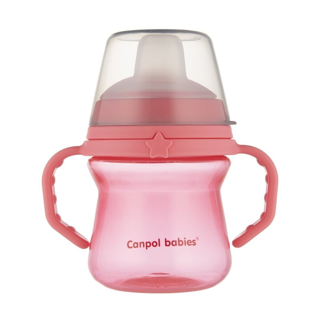 Canpol Babies FirstCup silikonikannella, vaaleanpunainen, 6 kk+, 150 ml hinta ja tiedot | Tuttipullot ja tarvikkeet | hobbyhall.fi