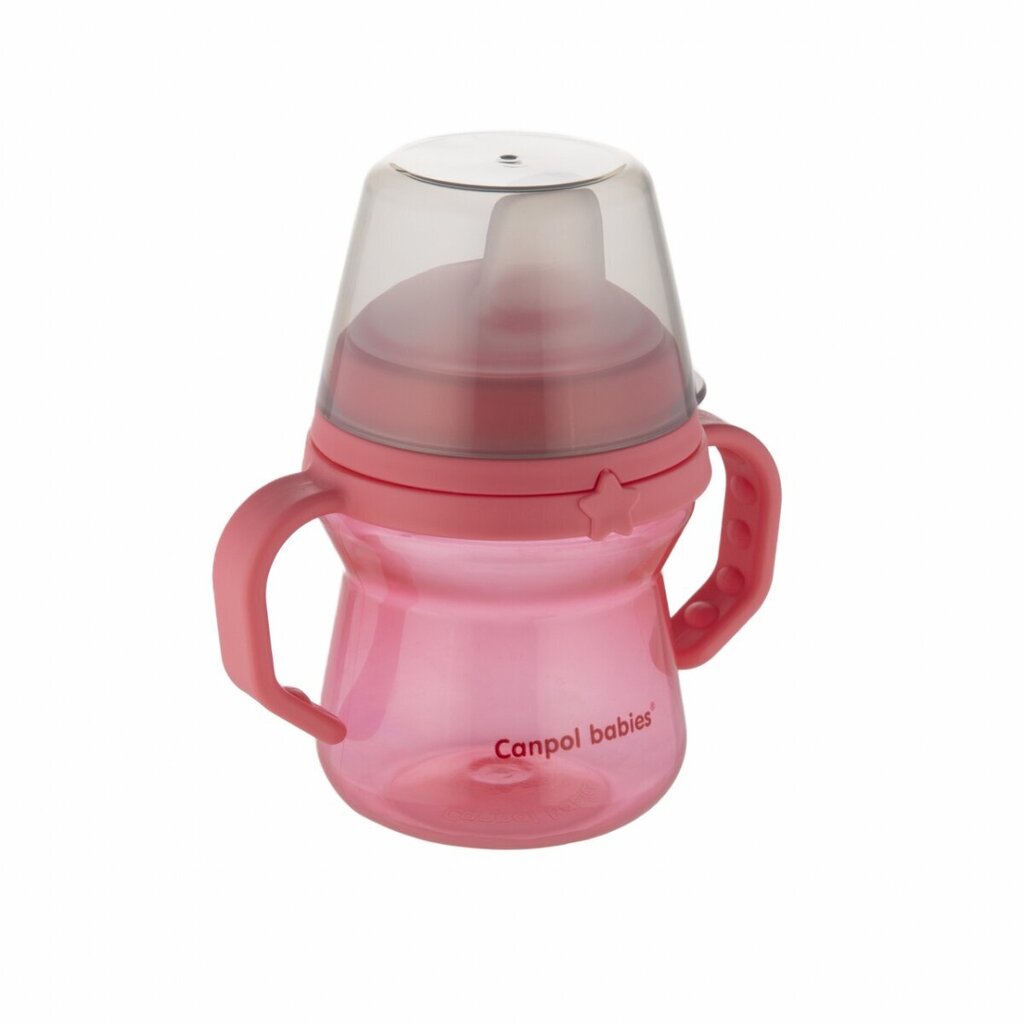 Canpol Babies FirstCup silikonikannella, vaaleanpunainen, 6 kk+, 150 ml hinta ja tiedot | Tuttipullot ja tarvikkeet | hobbyhall.fi