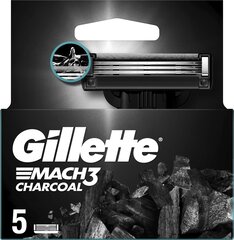 Gillette Mach3 Charcoal partakoneen terät, 5 kpl hinta ja tiedot | Parranajo ja karvanpoisto | hobbyhall.fi