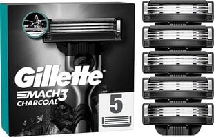 Gillette Mach3 Charcoal partakoneen terät, 5 kpl hinta ja tiedot | Parranajo ja karvanpoisto | hobbyhall.fi