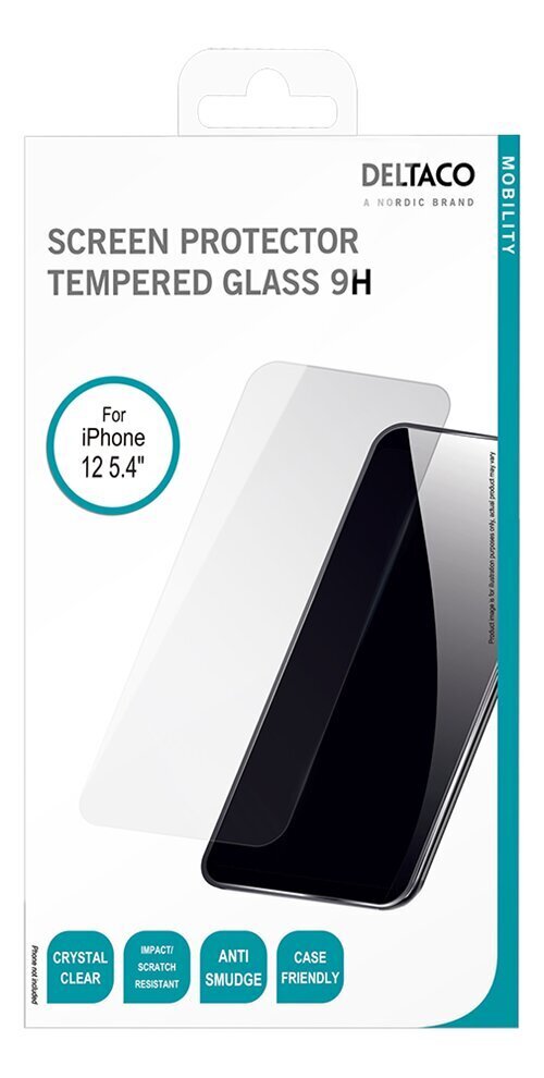 DELTACO turvalasi, Apple iPhone 12 Mini 5.4, 2.5D karkaistu lasi, 9H-kovuus SCRN-20IP54. hinta ja tiedot | Näytönsuojakalvot ja -lasit | hobbyhall.fi