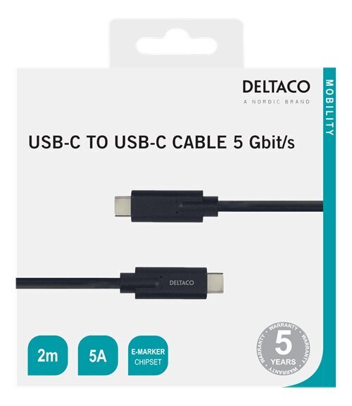 Deltaco USBC-1503M, USB-C, 2m hinta ja tiedot | Kaapelit ja adapterit | hobbyhall.fi