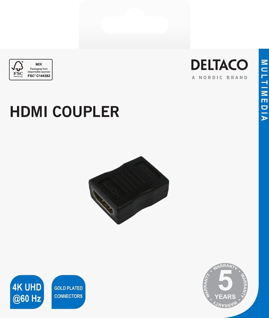 Deltaco-sovitin HDMI, 4K UHD, HDMI-12-K hinta ja tiedot | Adapterit | hobbyhall.fi