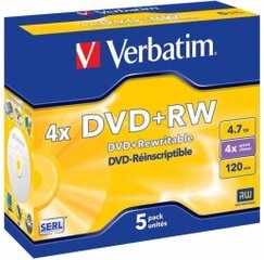 Matrix DVD+RW SERL Verbatim 4.7GB 4x, 5 yksikköä, Jewel hinta ja tiedot | Vinyylilevyt, CD-levyt, DVD-levyt | hobbyhall.fi