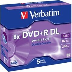 Matrix DVD+R DL Verbatim 8.5 GB Double Layer 8x AZO, 5 kpl, Jewel hinta ja tiedot | Vinyylilevyt, CD-levyt, DVD-levyt | hobbyhall.fi