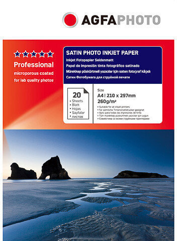 AgfaPhoto valokuvapaperi A4 Professional Satin 260g 20 arkkia hinta ja tiedot | Toimistotarvikkeet | hobbyhall.fi
