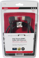 Vivanco-kaapeli HDMI-HDMI 1,5m kulmikas (47106) hinta ja tiedot | Kaapelit ja adapterit | hobbyhall.fi