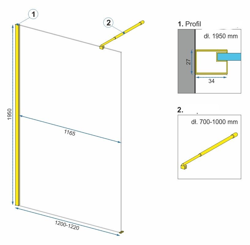 Suihkuseinä Rea aero gold 90, 100, 110, 120 cm hinta ja tiedot | Suihkuseinät ja -ovet | hobbyhall.fi