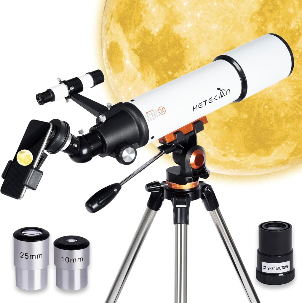 HETEKAN Professional Refractor Telescope, suuri aukko 80mm, valkoinen hinta ja tiedot | Mikroskoopit ja teleskoopit | hobbyhall.fi