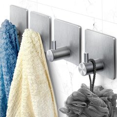 Itsekiinnittyvät koukut pyyhkeille VIGIME, 4 kpl, hopea hinta ja tiedot | Kylpyhuoneen sisustus | hobbyhall.fi