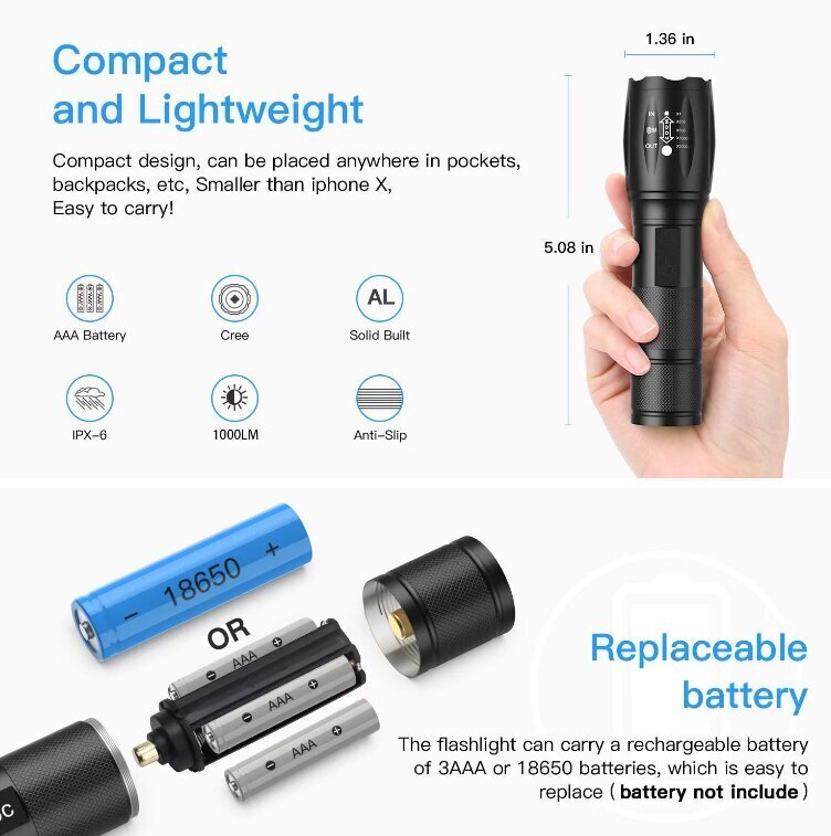 ORTEX Taktinen LED-taskulamppu, valonheitin, laajennettava, 3 tilaa hinta ja tiedot | Retkilamput | hobbyhall.fi