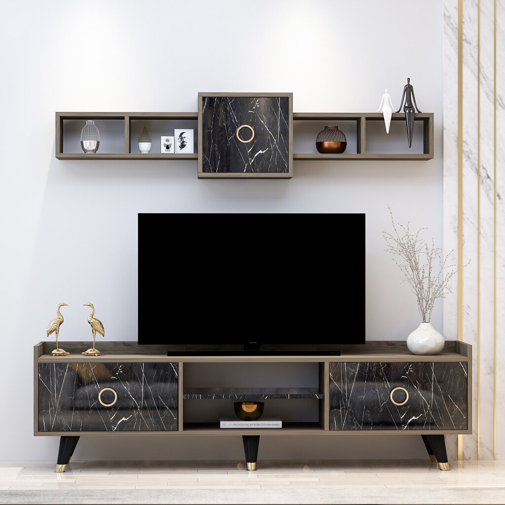 TV-yksikkö, Asir, 180x52x35cm, marmori/ruskea hinta ja tiedot | TV-tasot | hobbyhall.fi