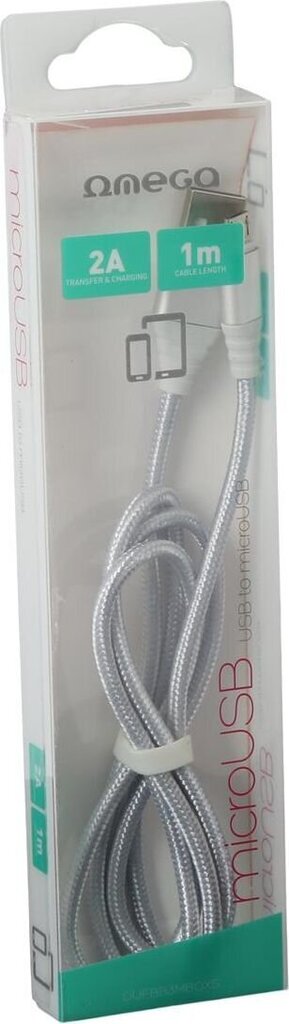 Omega-kaapeli microUSB - USB 1m punottu 2A, hopea hinta ja tiedot | Puhelinkaapelit | hobbyhall.fi