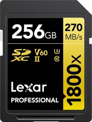 Lexar muistikortti SDXC 256GB Professional 1800x UHS-II U3 V60 hinta ja tiedot | Kameran muistikortit | hobbyhall.fi