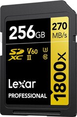 Lexar muistikortti SDXC 256GB Professional 1800x UHS-II U3 V60 hinta ja tiedot | Muistitikut | hobbyhall.fi