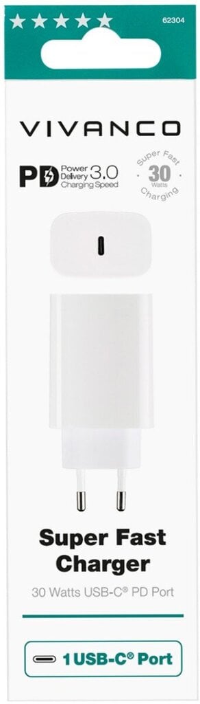 Vivanco laturi USB-C PD3 30W, valkoinen (62304) hinta ja tiedot | Puhelimen laturit | hobbyhall.fi