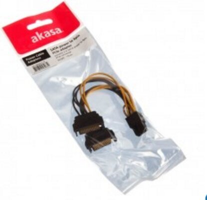 Akasa AKCBPW1315, 2 x 15-Pin-SATA – 1 x 6-Pin, 15 cm hinta ja tiedot | Kaapelit ja adapterit | hobbyhall.fi